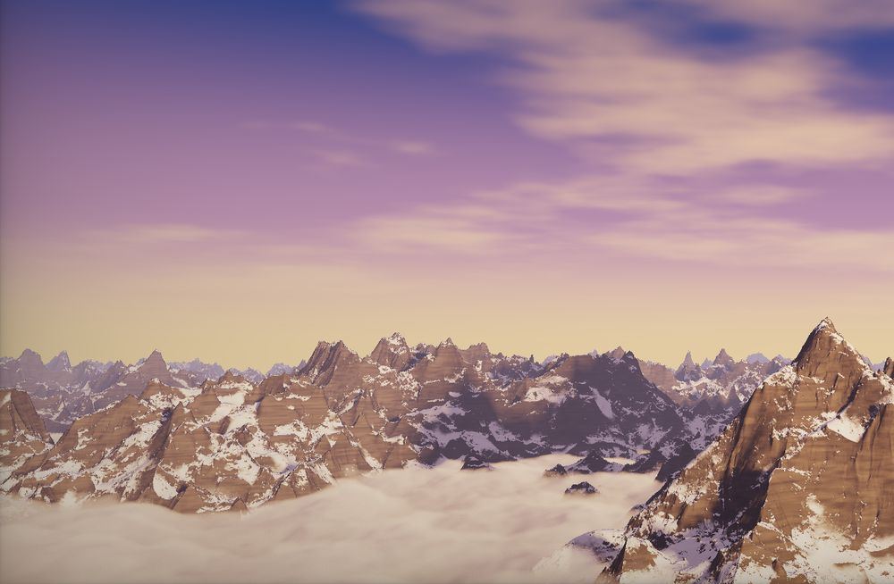 Illustration of mountains above the clouds