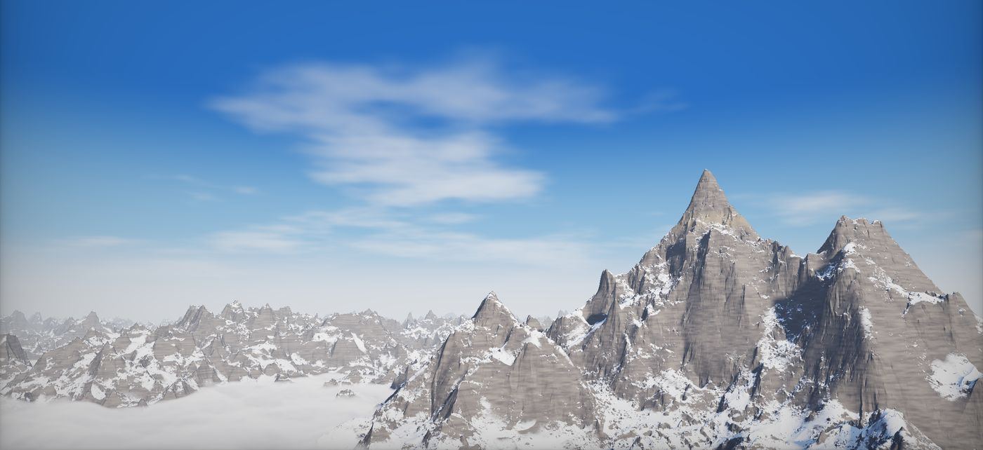 Illustration of snowy peaks under a clear sky